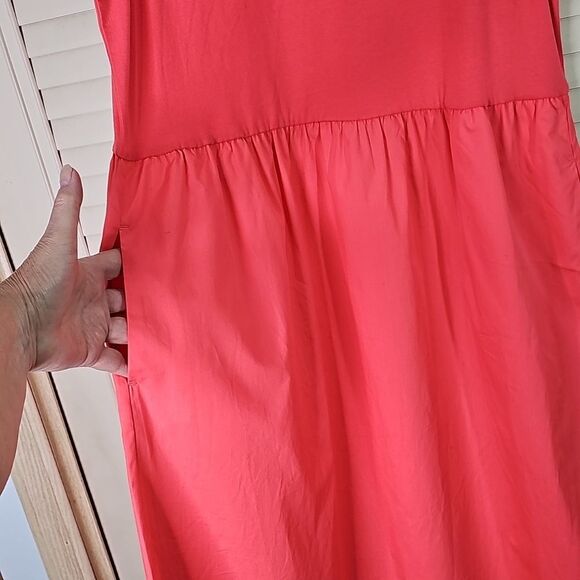 J. Crew Dress Midi Orange With Side Pockets Sleeveless Size Large - Picture 2 of 5